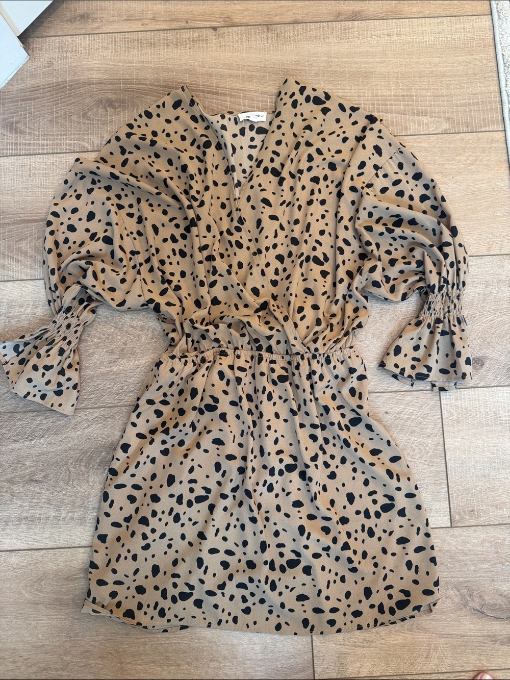 eesome Tan and Black Animal Print V-Neck Dress